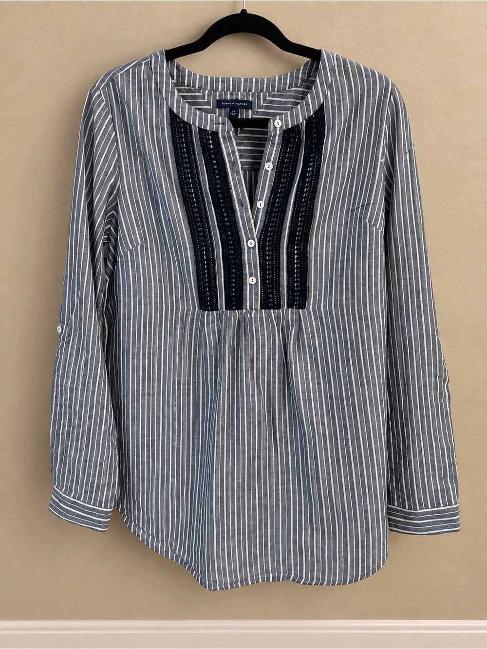 Tommy Hilfiger Blue and White Striped Button-Paneled Tunic